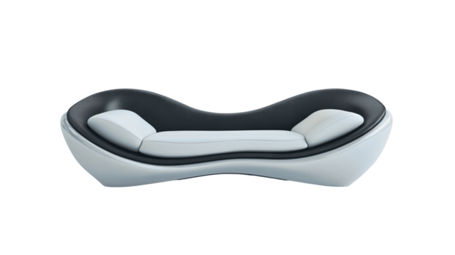  A futuristic minimalist sofa with an ultra-lightweight carbon fiber frame,