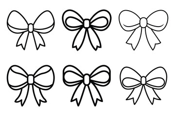A set of six simple ribbon bow in line art style