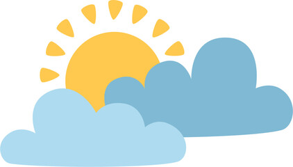 Sunny Day Icon: Pastel Clouds and Golden Sunburst