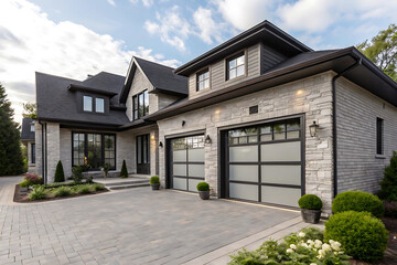 Modern Villa Exterior In Summer Luxury house exterior with brick and siding trim