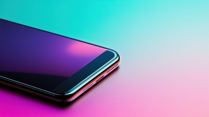 Close-up of a sleek smartphone on a vibrant gradient background with soft lighting