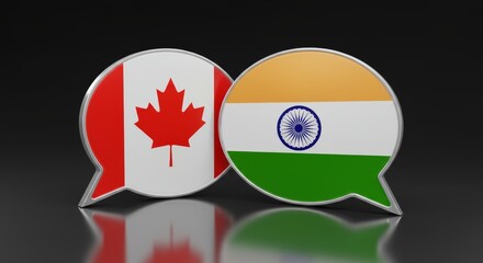 Canada and India Dialogue: 3D Rendering of Flag Speech Bubbles Reflecting Diplomacy