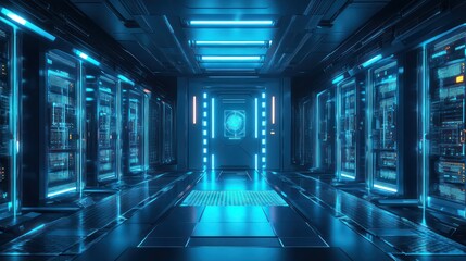 Futuristic server room corridor image