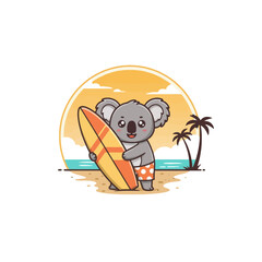 Cute Koala Surfing on the Beach in Summer