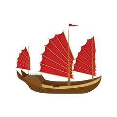 Icon sailling boat minimalist vector hand drawn. Traditional vessel junk boat transportation in flat style design for illustration, icon, educational purpose, poster, advertising, infographic content