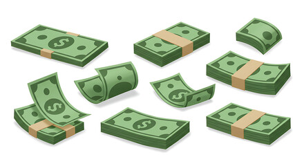 Stacks of Cash: A Collection of Green Currency Bundles for Financial Concepts