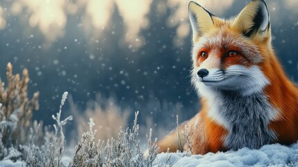 Fototapeta premium Winter fox in snowy forest