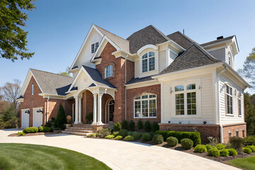 Modern Villa Exterior In Summer Luxury house exterior with brick and siding trim