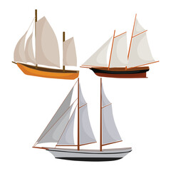 Icon set collection of sailling boat minimalist vector hand drawn. Traditional vessel junk boat transportation in flat style design for illustration, icon, educational purpose, poster and advertising