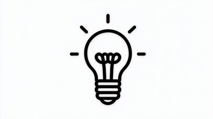 Line Art Lightbulb Illustration Simple Black and White Design on White Background
