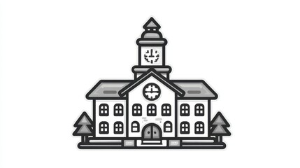 Monochromatic Pixel Art Illustration of a Classic Building with Clock Tower