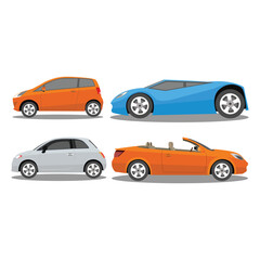 Vector illustration of modern car in cartoon flat style. Simple picture of land vehicle transportation. Familiy car side view. Modern technology automobile. Colorful exterior body car. SUV, compact 