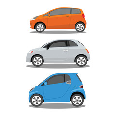 Vector illustration of modern car in cartoon flat style. Simple picture of land vehicle transportation. Familiy car side view. Modern technology automobile. Colorful exterior body car. SUV, compact 