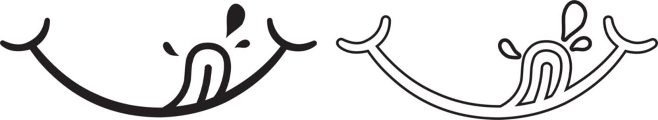 Yummy icon. Logo of delicious eat. Face smile after tasty food. Emoji of happy mouth with tongue. Emoticon of hungry foodie. Pleasure from enjoy of yum. Drool from flavor. Yellow symbol for fun.Vector