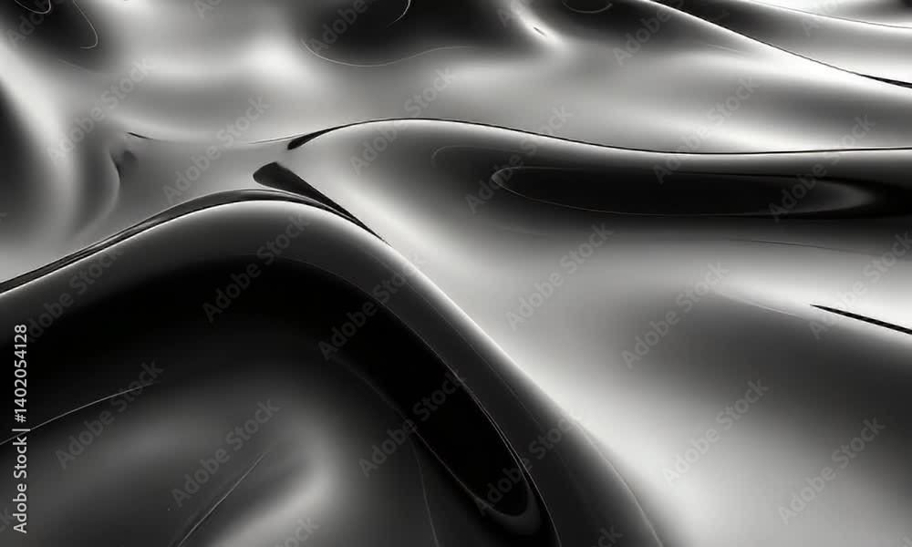 Wall mural abstract black fluid texture flowing in waves with smooth reflections and elegant light highlights c