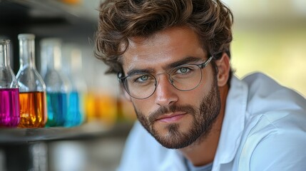 Handsome Scientist with Glasses in a Laboratory