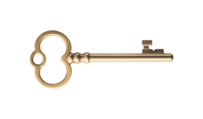 Gold key isolated on transparent background
