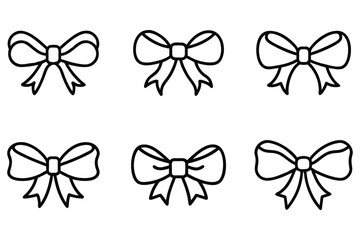 A set of six simple ribbon bow in line art style