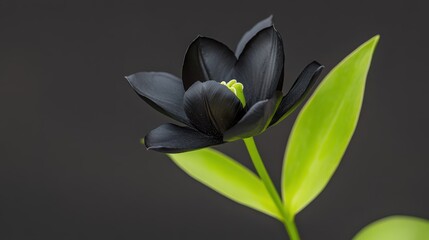 Naklejka premium Striking black flower in dark enchantment, captivating closeup of nature's mysterious bloom