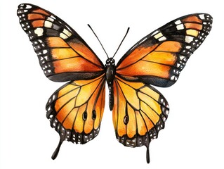 Fototapeta premium Vibrant orange and black butterfly, detailed watercolor illustration