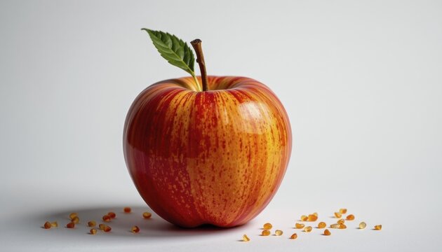 Overall, the apple on the white background offers a visual play of colors, textures, and sensory experiences that is both striking and subtly complex