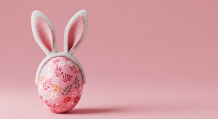 Fototapeta premium Easter Egg with Bunny Ears and Floral Design - Festive Easter egg adorned with bunny ears and a pretty floral pattern, symbolizing spring, new beginnings, celebration, joy, and springtime