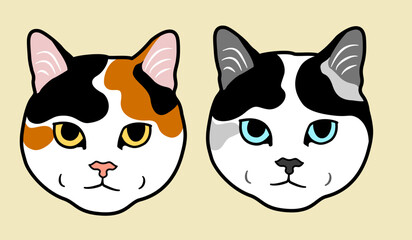 Tri-color Cats: Tortoiseshell, Calico. Vector EPS editable file of two type coat patterns.