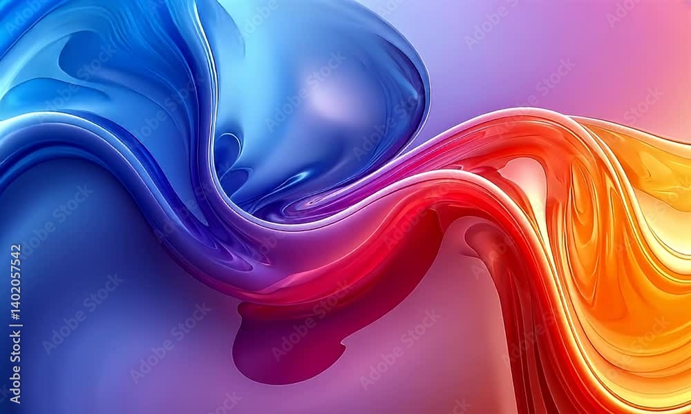 Wall mural fluid abstract colorful waves flowing seamlessly in a modern digital composition with ethereal light