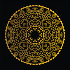 clean simple mandala one color gold on black background.