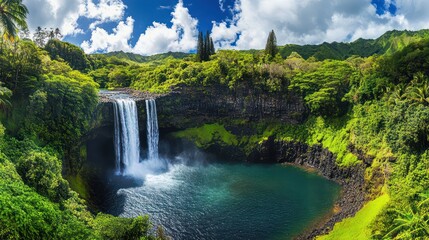 Waterfall lush green nature scene