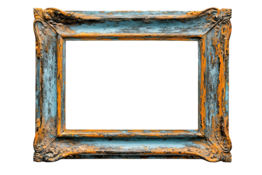 Antique teal and gold frame aged wood texture distressed vintage look empty space for art or photo - Powered by Adobe
