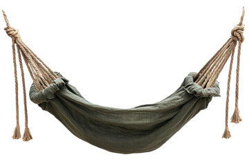 Serene olive green hammock inviting relaxation hanging against a black backdrop with strong natural