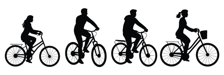 Obraz premium People riding bicycles silhouettes