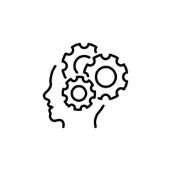 Head with Gears icon. representing the thinking process, problem-solving, and mental activity. Suitable for  ideas, innovation, intelligence, and brainstorming