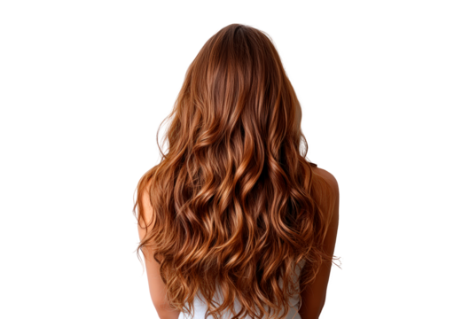 Woman with long brown wavy hair back view PNG