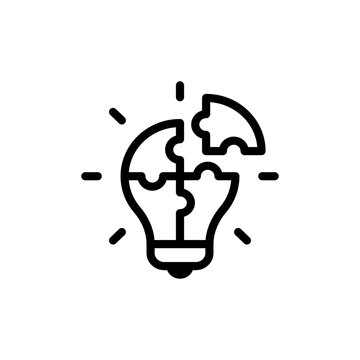 Idea icon. lightbulb formed from puzzle pieces, representing a new idea, innovation, solution, or problem-solving