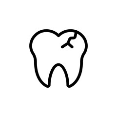 Cracked tooth icon. representing dental problems, decay, and the need for oral care. Simple vector icon for dental health concepts