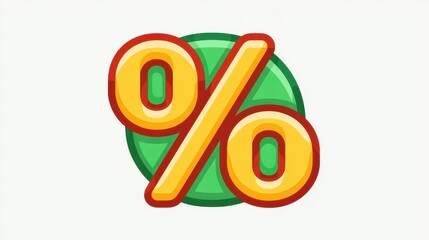 Fototapeta premium Pixel Art Percentage Sign Gold and Red on Green Circle