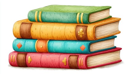 Stack of Vintage Books with Textured Covers and Colorful Spines