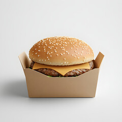 Cheese hamburger in food packaging box