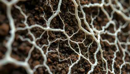 Closeup View Of White Roots In Soil