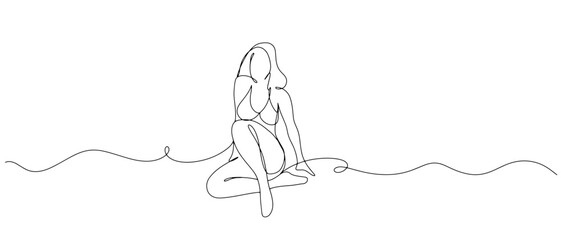 Women with bikini line art style illustration vector with transparent background .eps