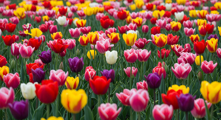 Fototapeta premium Colorful Tulip Garden Background in Spring Light