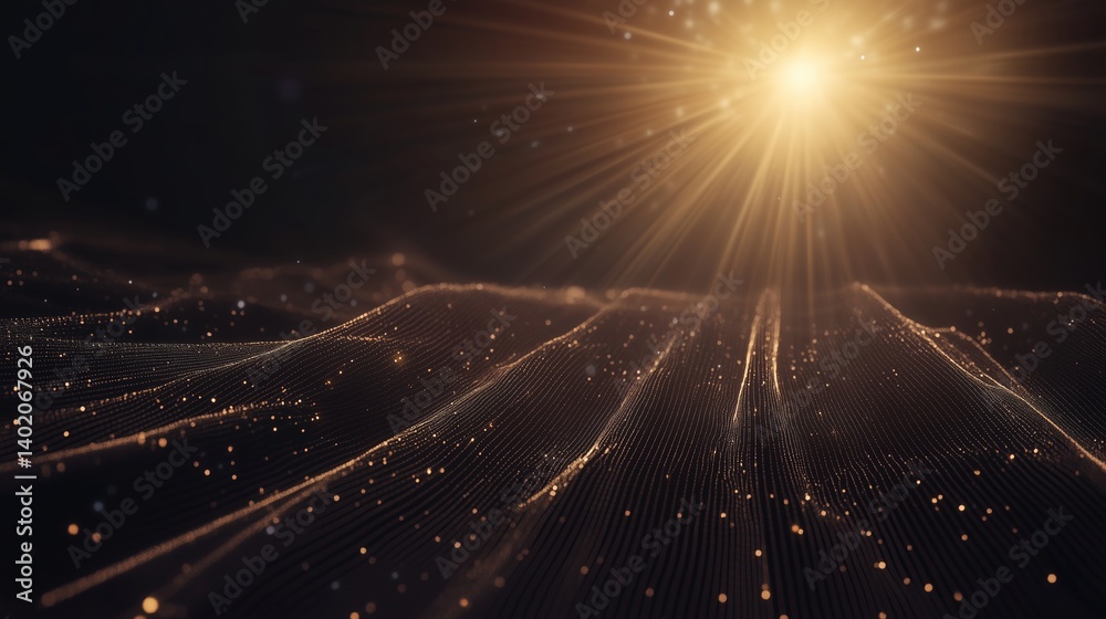 Poster golden waves of light creating a mesmerizing pattern in a dark space