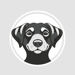 Stylized Dog Portrait: Black and White Canine Face in Circular Frame.