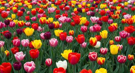 Fototapeta premium Colorful Tulip Garden Background in Spring Light