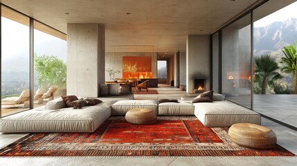 Modern Minimalist Living Room with Mountain View