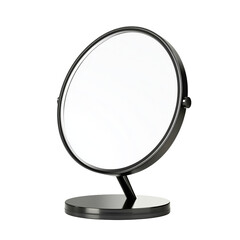 Fototapeta premium Sleek black tabletop mirror perfect reflection modern on transparent background