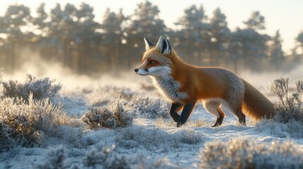 Red fox in snowy winter landscape