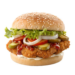 Crispy Zinger Burger Isolated on Transparent Background